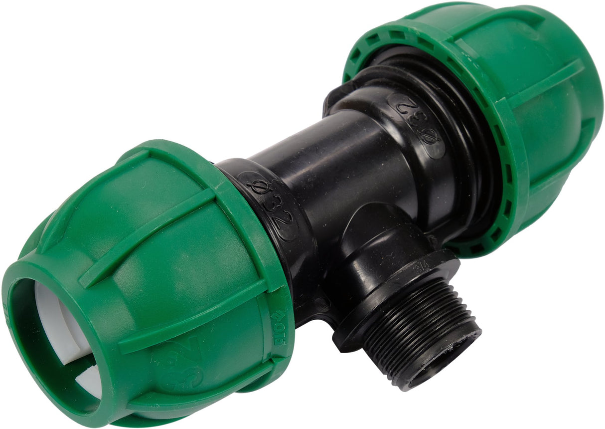 Raccordo a T per Tubi PE 32 mm x 3/4" x 32 mm – Attacco Maschio Centrale GZ, Polipropilene 10 BAR FLO