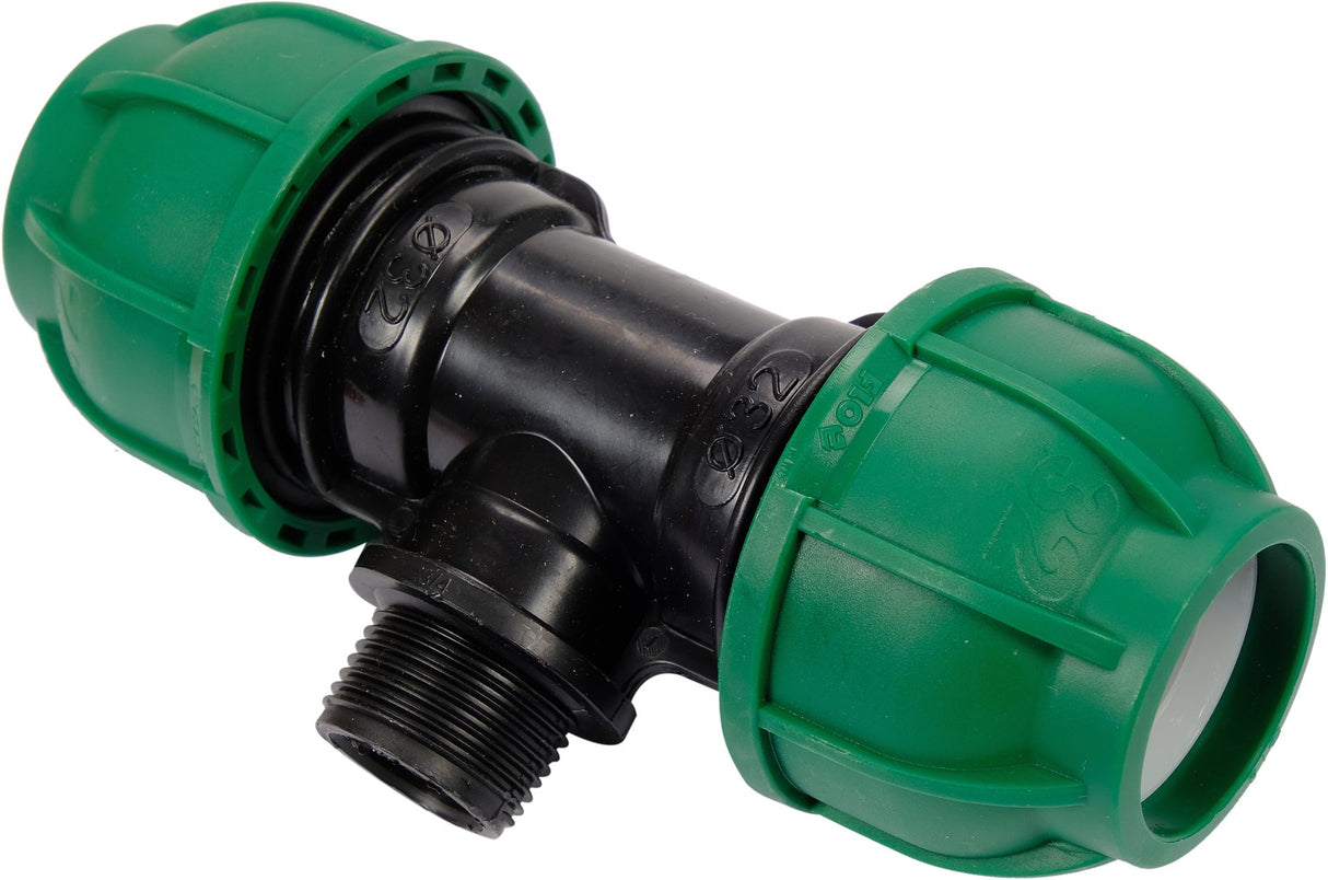 Raccordo a T per Tubi PE 32 mm x 3/4" x 32 mm – Attacco Maschio Centrale GZ, Polipropilene 10 BAR FLO