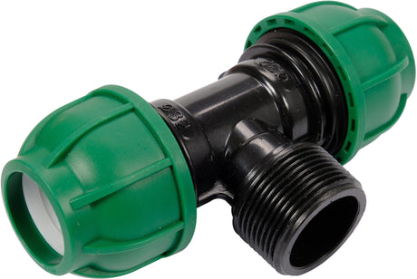 Raccordo a T per Tubi PE 32 mm x 1-1/4" x 32 mm – Filetto Maschio, Polipropilene 10 BAR FLO