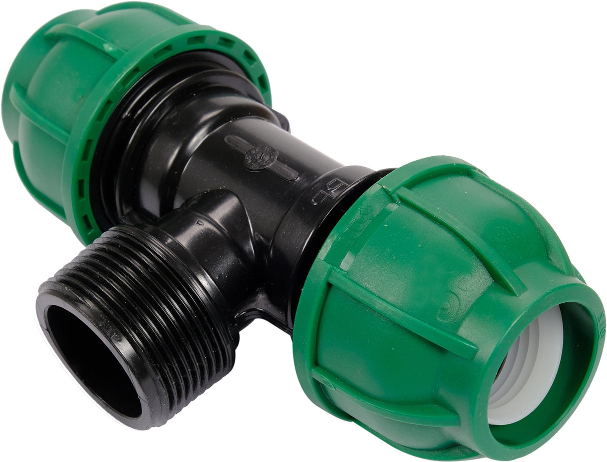 Raccordo a T per Tubi PE 32 mm x 1-1/4" x 32 mm – Filetto Maschio, Polipropilene 10 BAR FLO