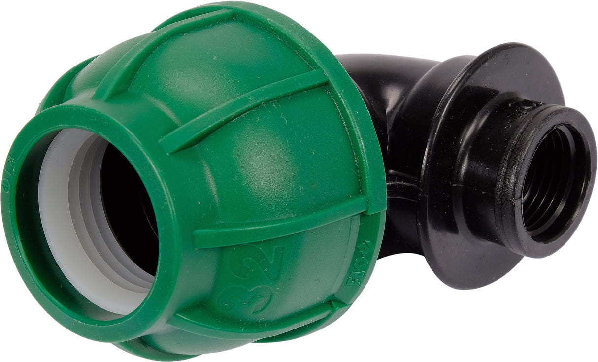 Gomito 90° per Tubi PE 32 mm x 1/2" GW – Raccordo Femmina a Compressione, Polipropilene 10 BAR FLO