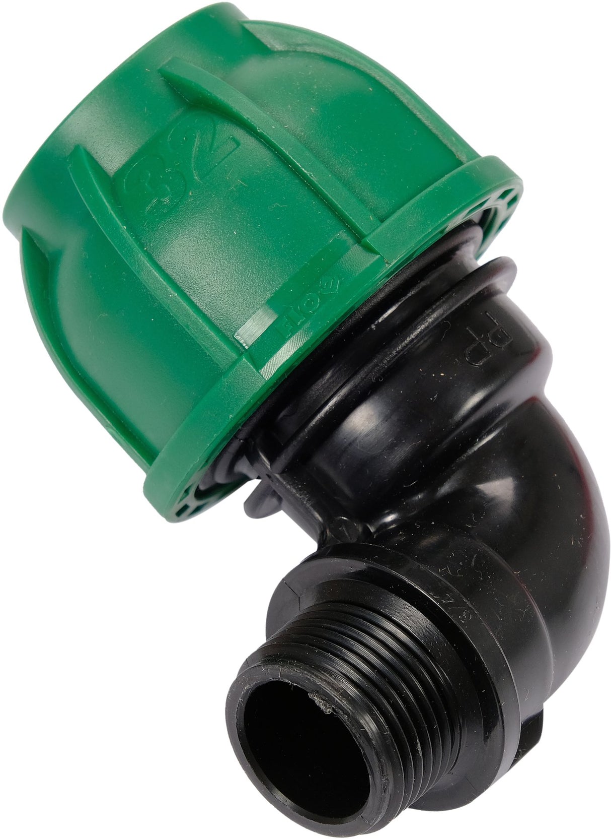 Gomito 90° per Tubi PE 32 mm x 3/4" GZ – Raccordo Maschio a Compressione, Polipropilene 10 BAR FLO