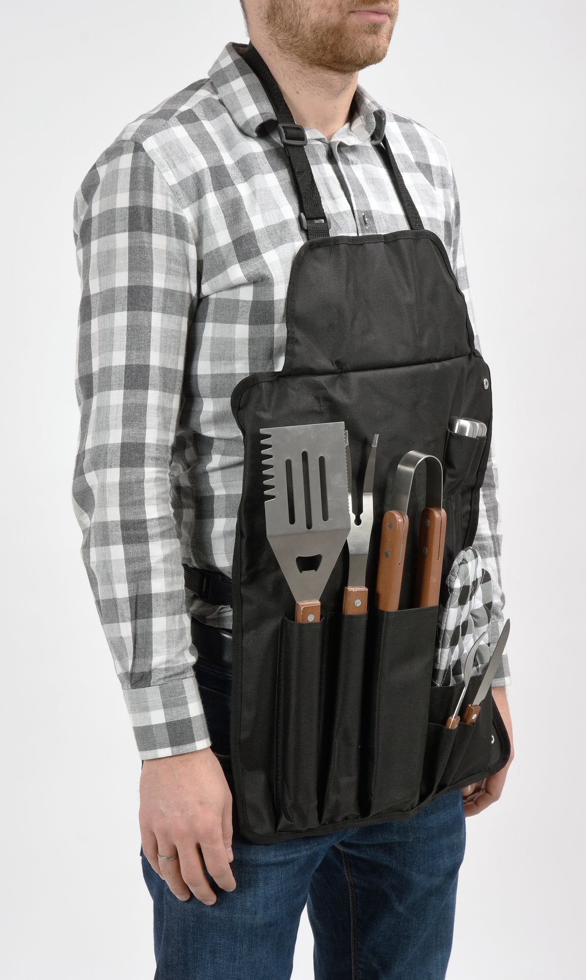 Grembiule barbecue con utensili 8 pezzi in acciaio inox set griglia