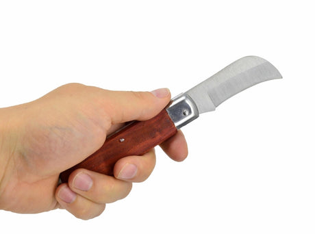 Coltello Pieghevole con Lama Curva e Manico in Legno Awtools