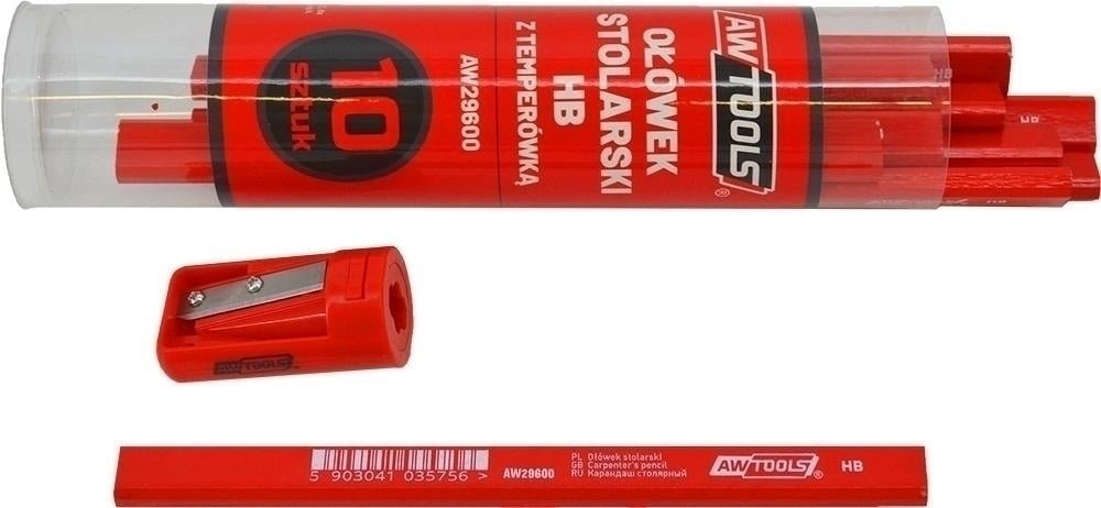 Set 10 Matite da Carpentiere HB con Temperamatite – per Legno, 175 mm