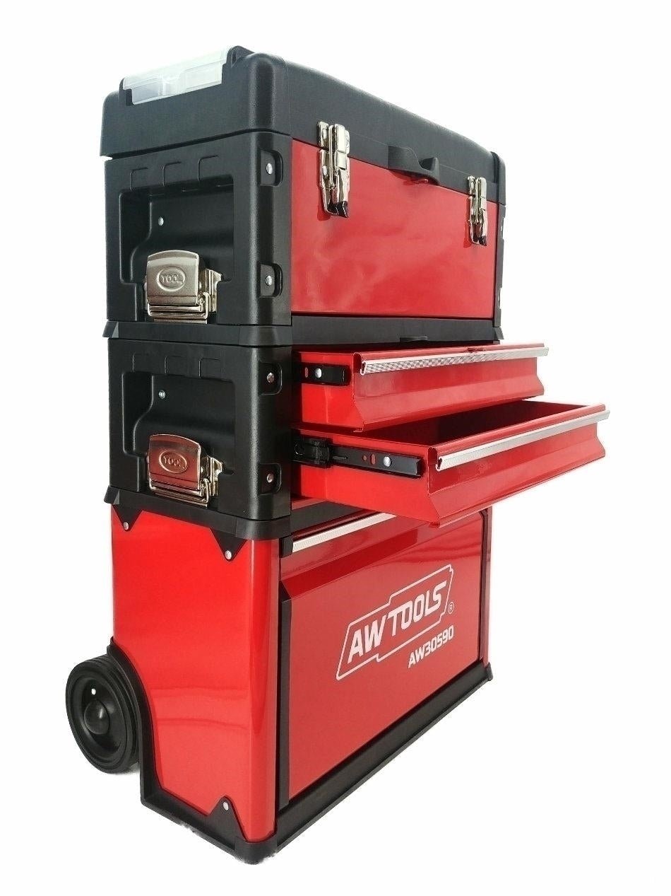 Carrello Porta Utensili Awtools con Ruote e Manico Telescopico - 4 Cassetti,