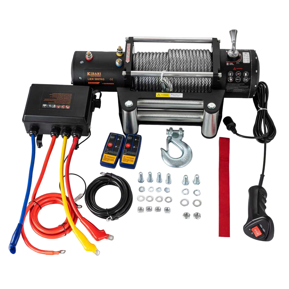 Verricello Elettrico Kibani 12V 5897kg Cavo Acciaio 26m Radiocomando 4,8kW