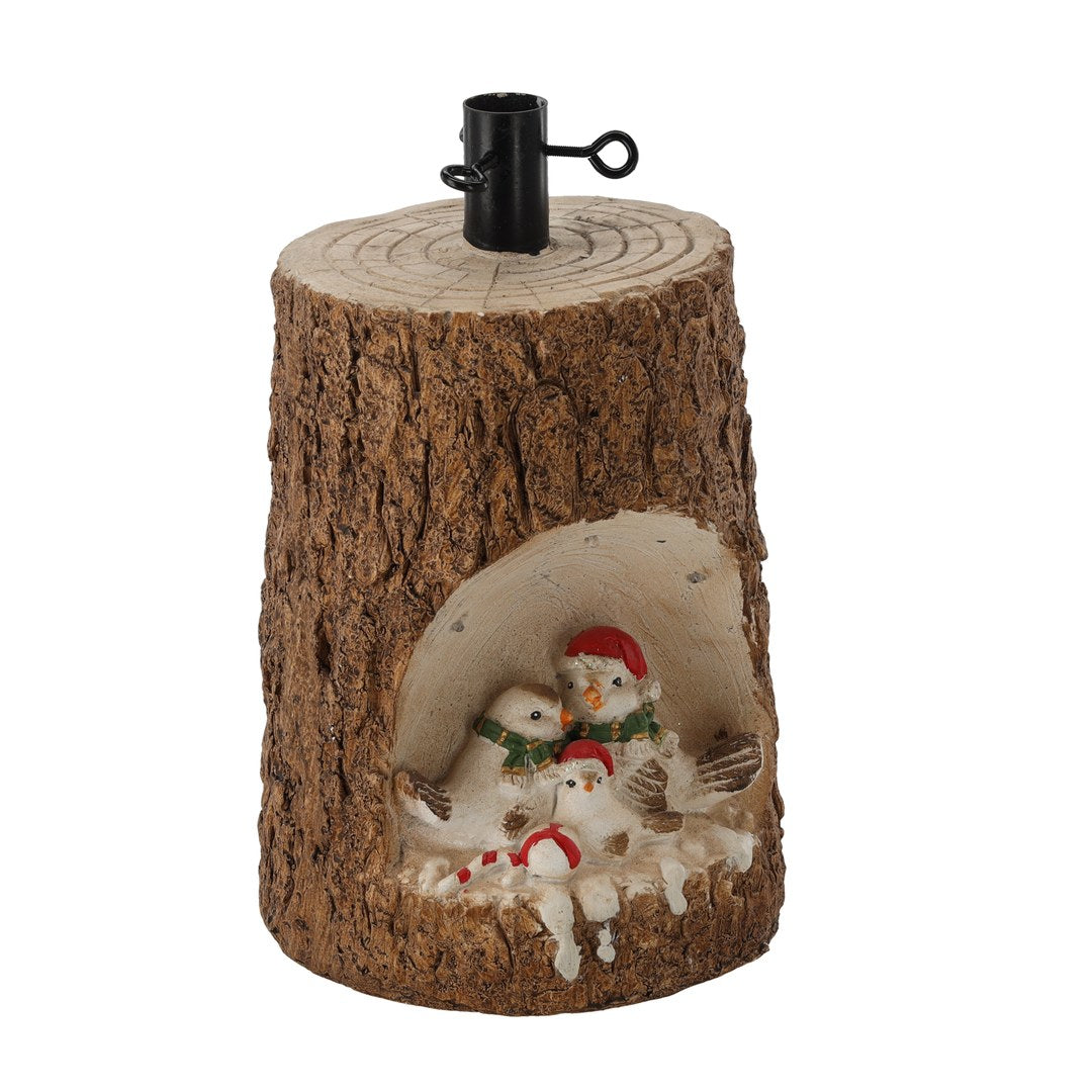 Base Decorativa per Albero di Natale Uccellini nel Tronco con LED