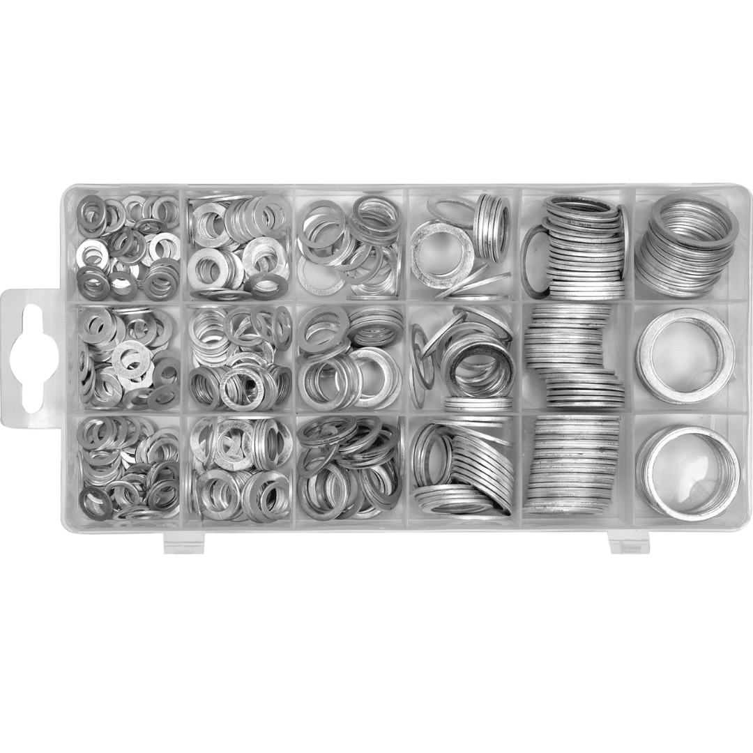Set assortito rondelle in alluminio – 18 misure, 380 pezzi totali