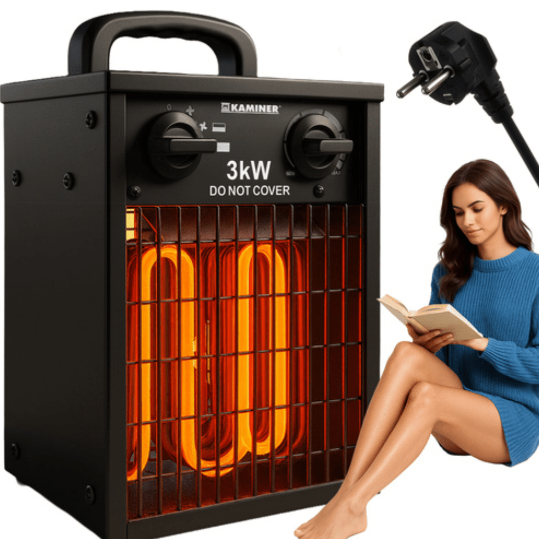 Termoventilatore elettrico 3000W con termostato IPX4 – riscalda fino a 30 m²