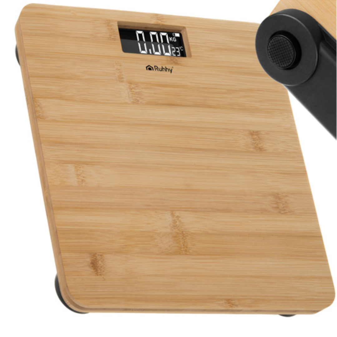 Bilancia pesapersone digitale in bambù con display LCD – max 180 kg, spegnimento automatico