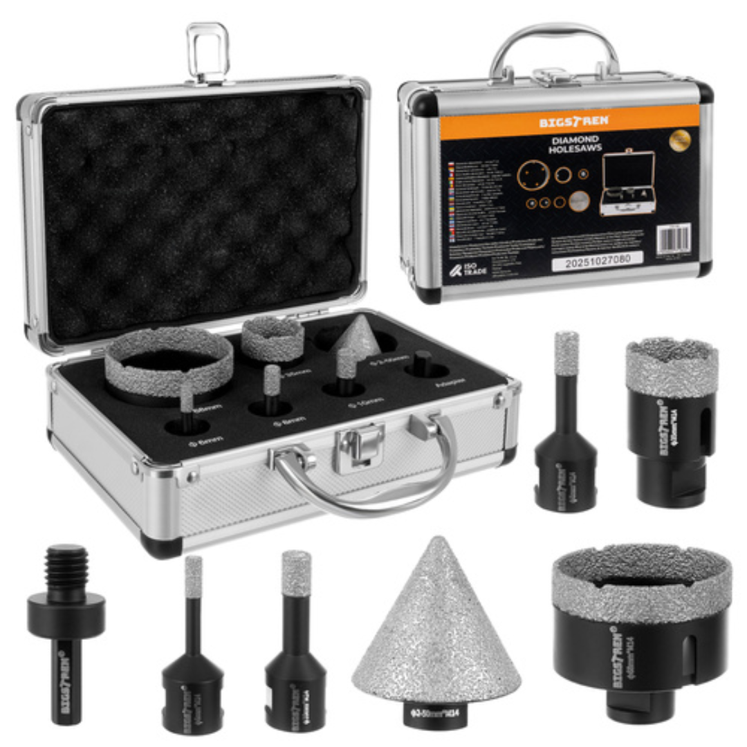 Set 7 carotiere diamantate 6-68 mm + fresa conica 2-50 mm – doppio strato diamanti, valigetta