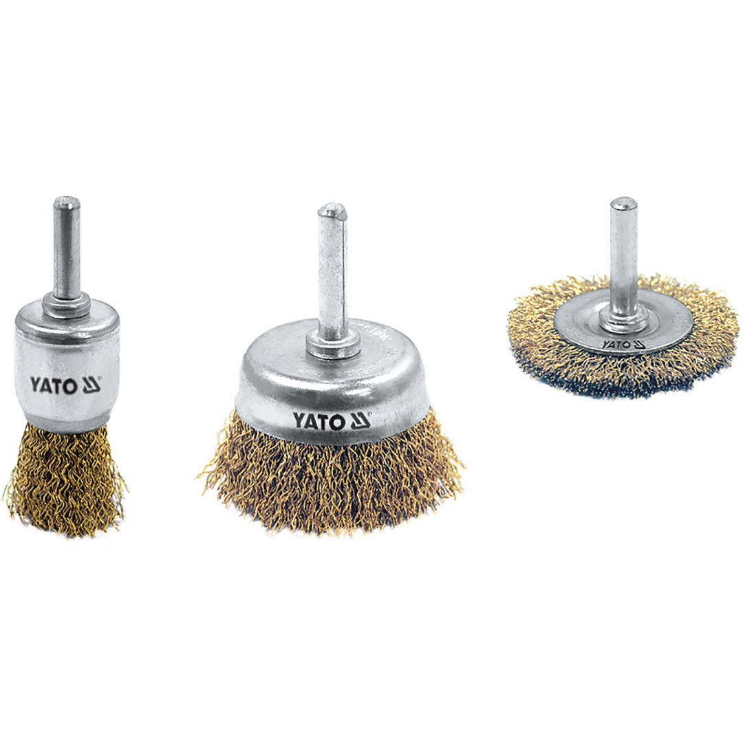Set Spazzole Metalliche Yato con Mandrino 3 Pezzi 6 mm