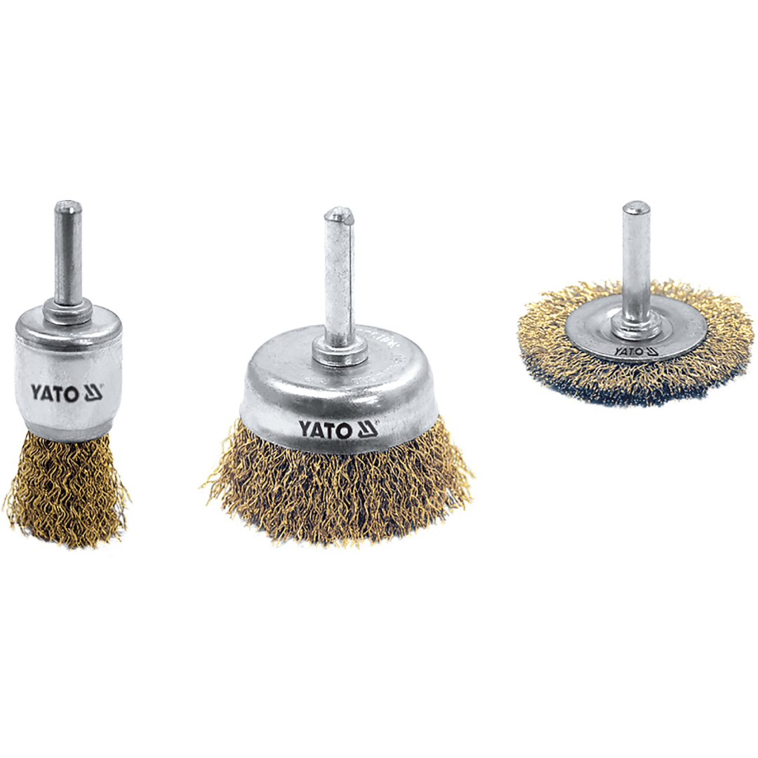 Set Spazzole Metalliche Yato con Mandrino 3 Pezzi 6 mm