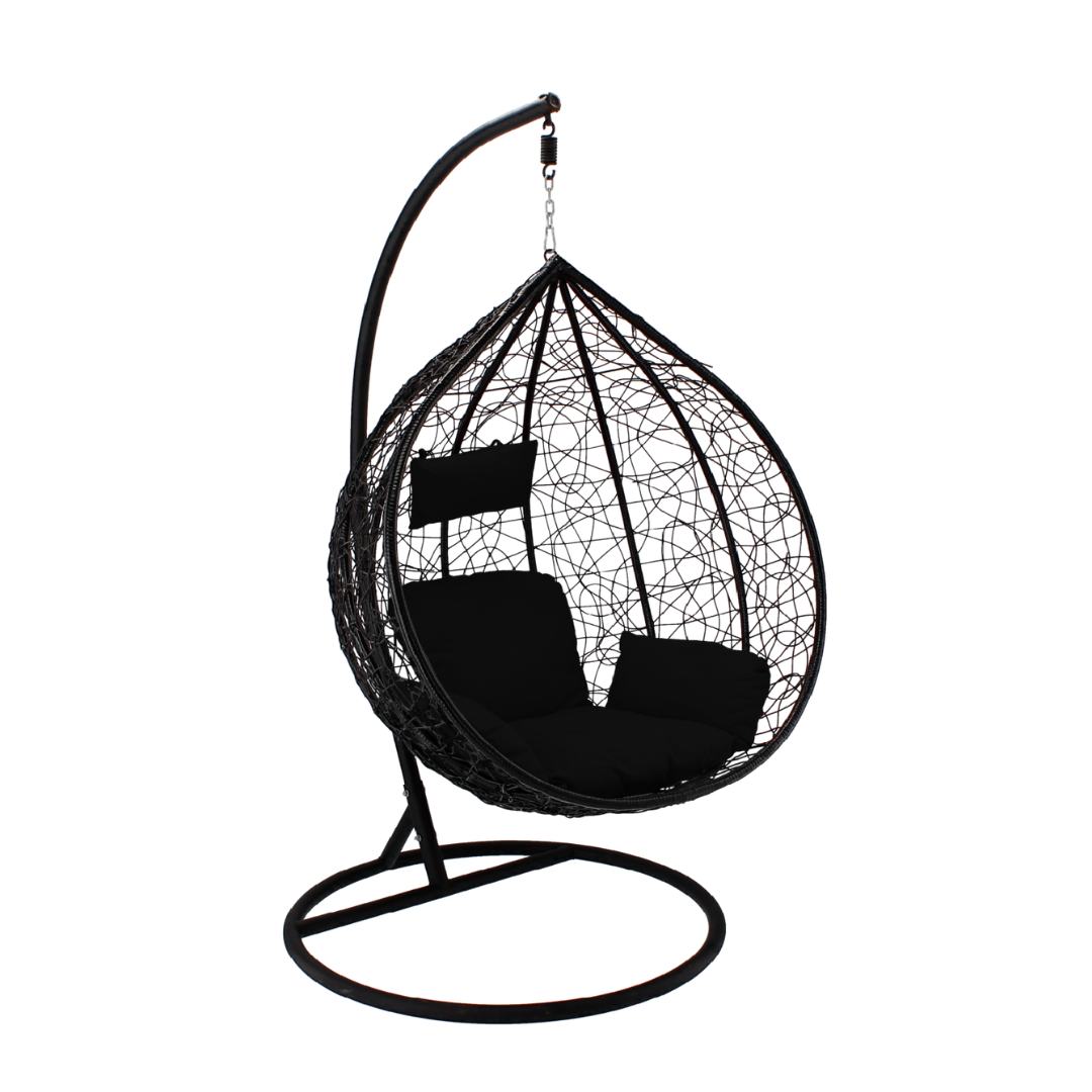 Poltrona Sospesa Garden Line Nera Technorattan Cuscino Nero Telaio 150kg