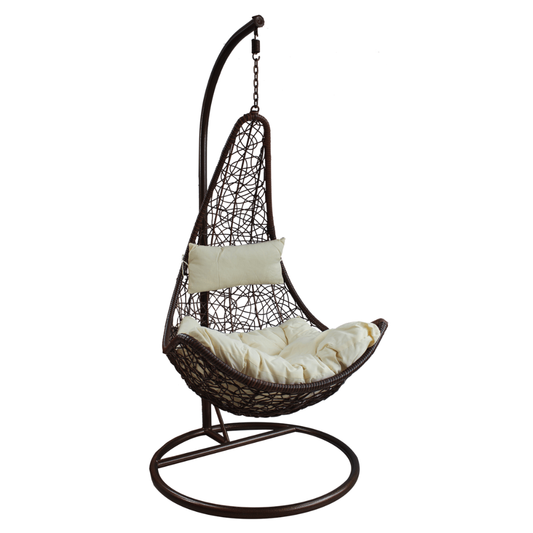 Poltrona sospesa Garden Line technorattan marrone con cuscino crema