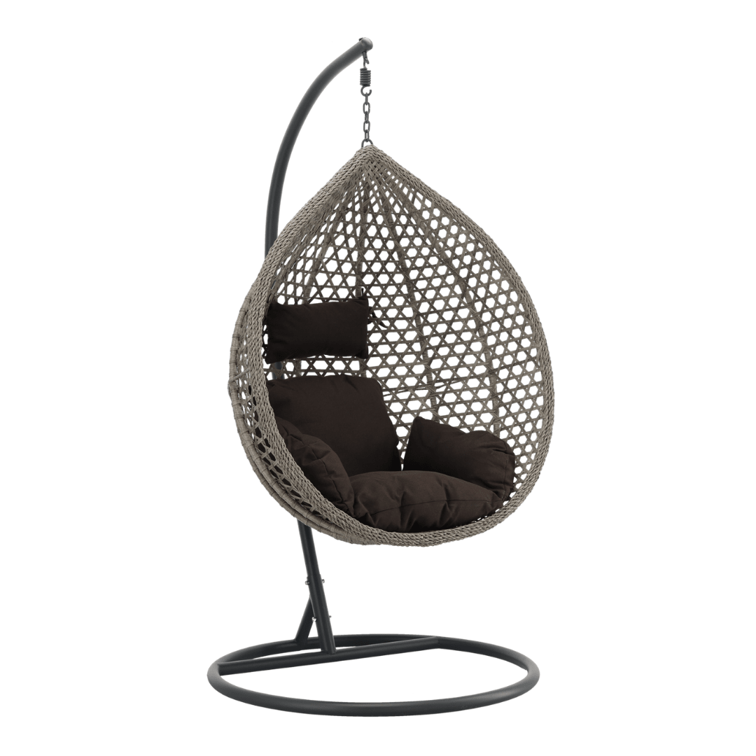 Poltrona sospesa Garden Line grigia in technorattan con telaio grigio scuro