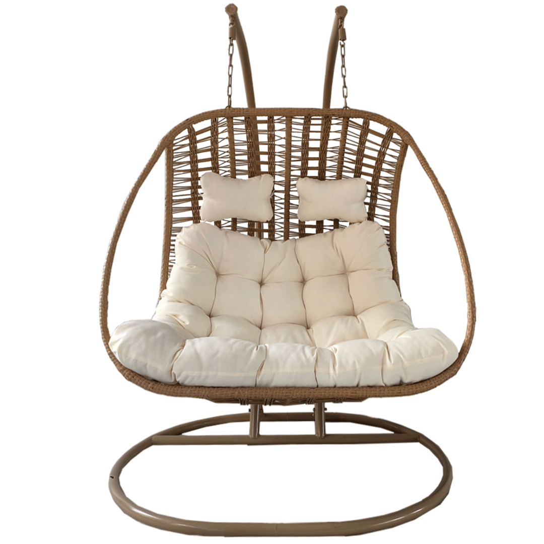 Poltrona sospesa Suri Garden Line 2 posti naturale con cuscino crema
