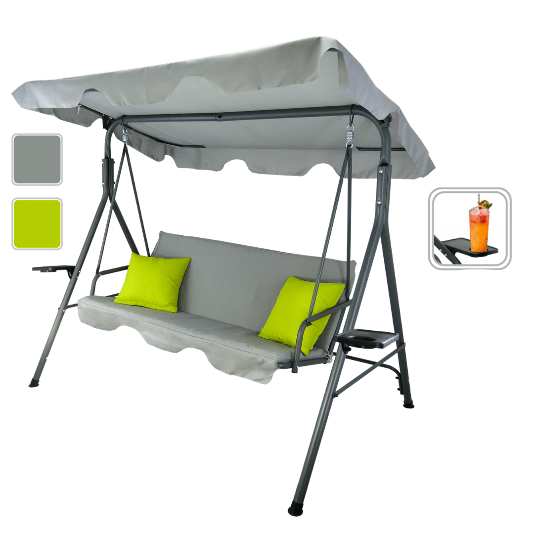 Dondolo da giardino Garden Line 3 posti grigio lime con tettuccio