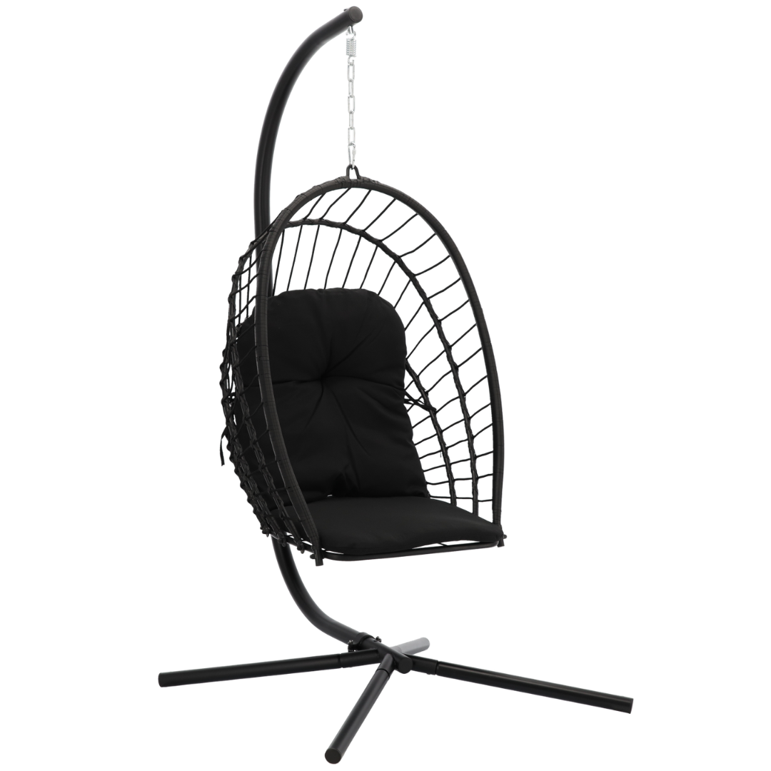 Poltrona Sospesa Pieghevole Eris Garden Line Nera Cuscino Nero 140kg