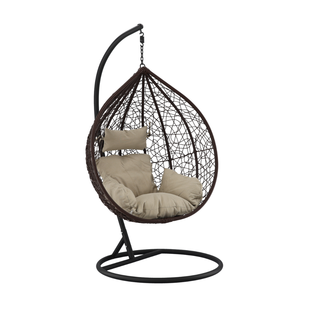 Poltrona Sospesa Garden Line Marrone Technorattan Cuscino Beige 150kg