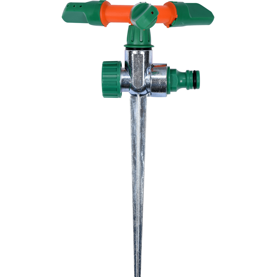 Irrigatore Rotante a 3 Bracci 360° con Perno in Metallo – Attacco Rapido – Diametro Spruzzo 14 m – FLO