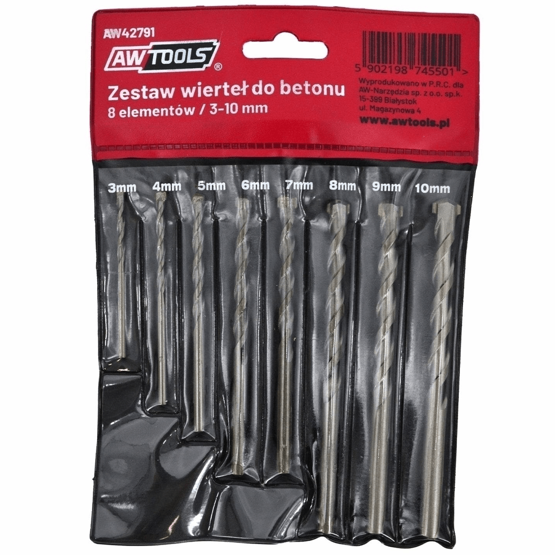 Set di Punte per Trapano per Cemento AWTOOLS - 8 Pezzi (Diametri da 3 a 10 mm)