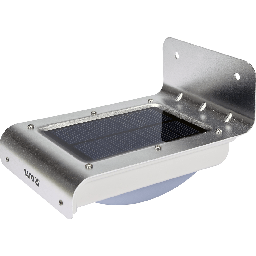 Lampada da Parete Solare IP65 – Sensore Crepuscolare e di Movimento, 120 Lumen, Batteria 900 mAh YATO