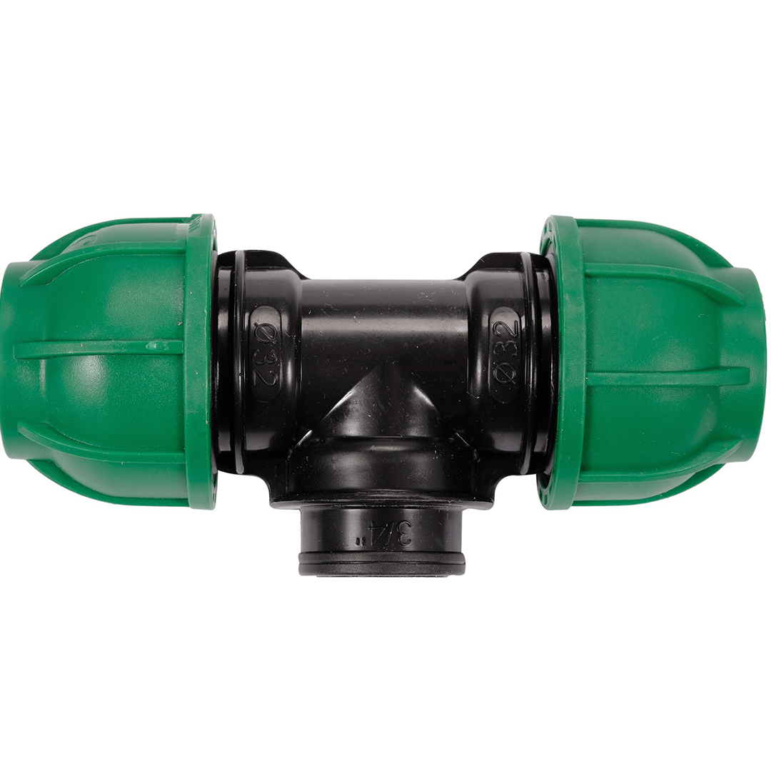 Raccordo a T per Tubi PE 32 mm x 3/4" x 32 mm – Attacco Centrale Femmina GW, Polipropilene 10 BAR FLO