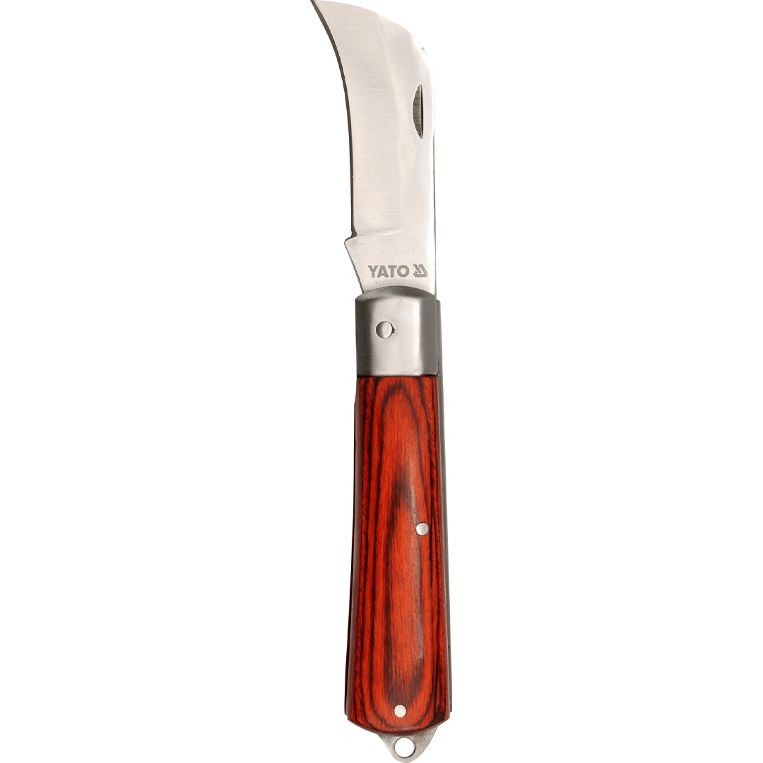 Coltello da Elettricista Pieghevole 190 mm – Lama Ricurva in Acciaio  Manico in Legno YATO