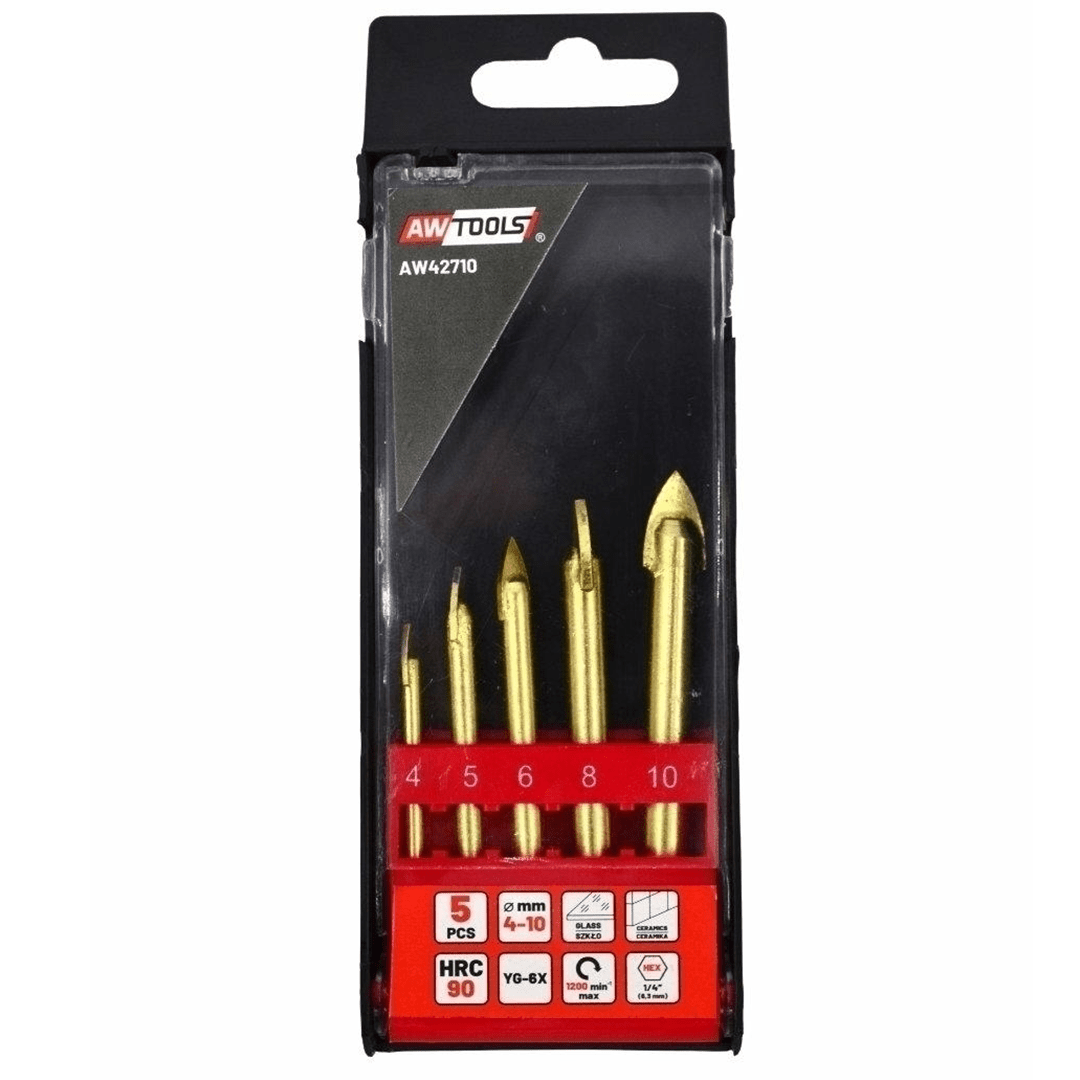Set Punte per Trapano in Acciaio Temperato e Carburo - 5 Pezzi (Per Vetro e Ceramica)