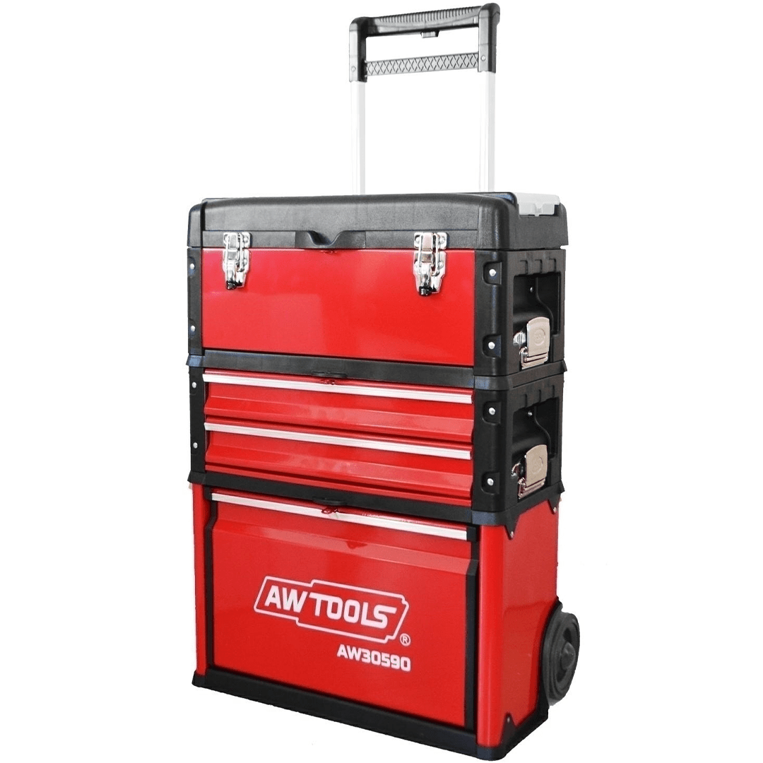 Carrello Porta Utensili Awtools con Ruote e Manico Telescopico - 4 Cassetti,