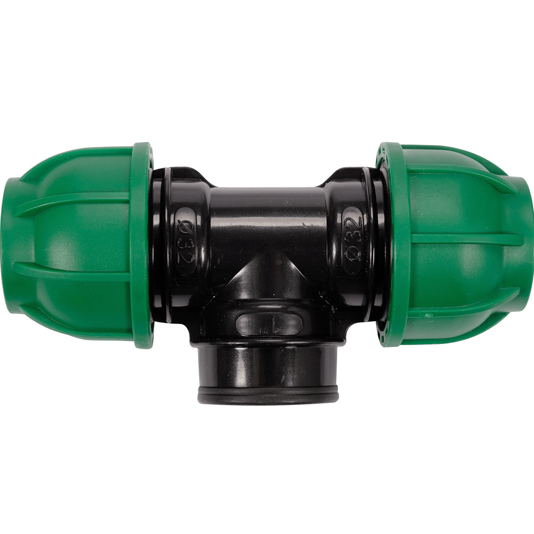 Raccordo a T per Tubi PE 32 mm x 1" x 32 mm – Attacco Centrale Femmina GW, Polipropilene 10 BAR FLO