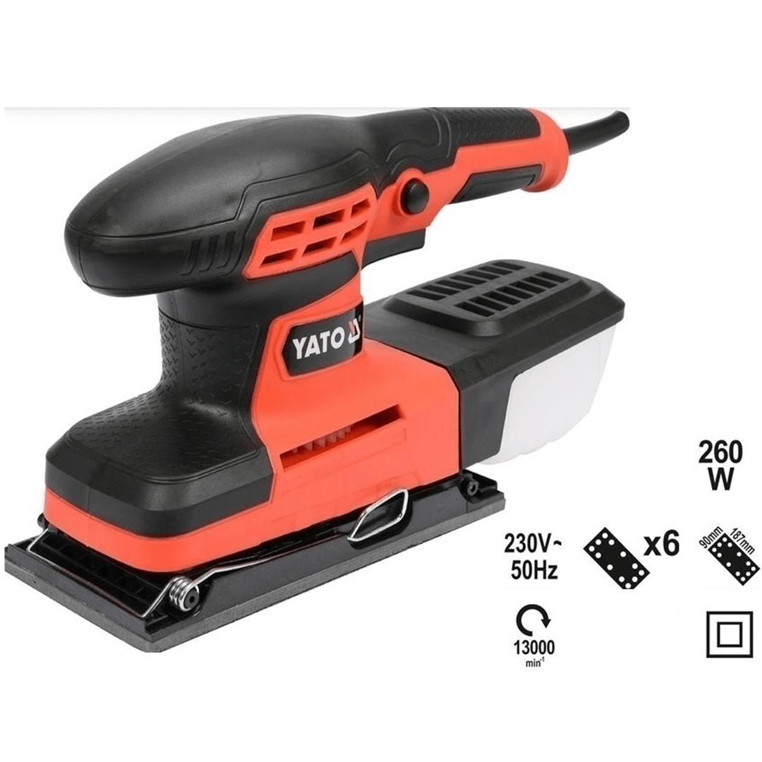 Levigatrice Orbitale Yato – 260W con 6 Fogli di Carta Abrasiva Compresi