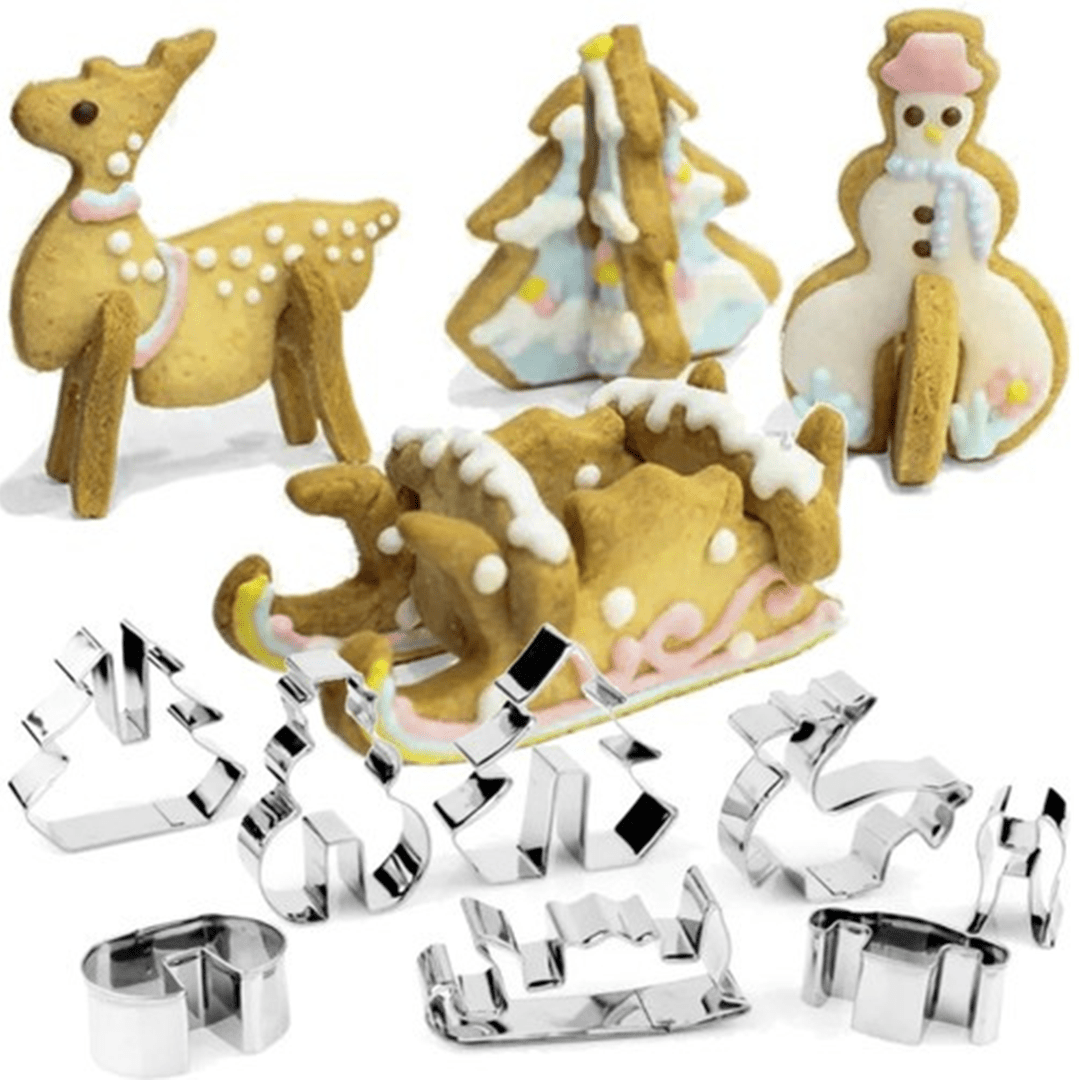 Set 8 tagliabiscotti natalizi 3D in acciaio inossidabile