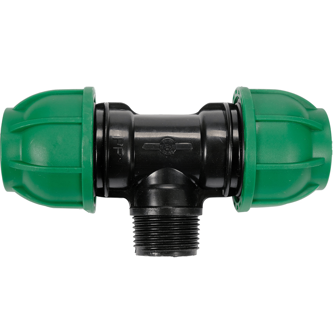 Raccordo a T per Tubi PE 32 mm x 1" x 32 mm – Attacco Centrale Maschio GZ, Polipropilene 10 BAR FLO
