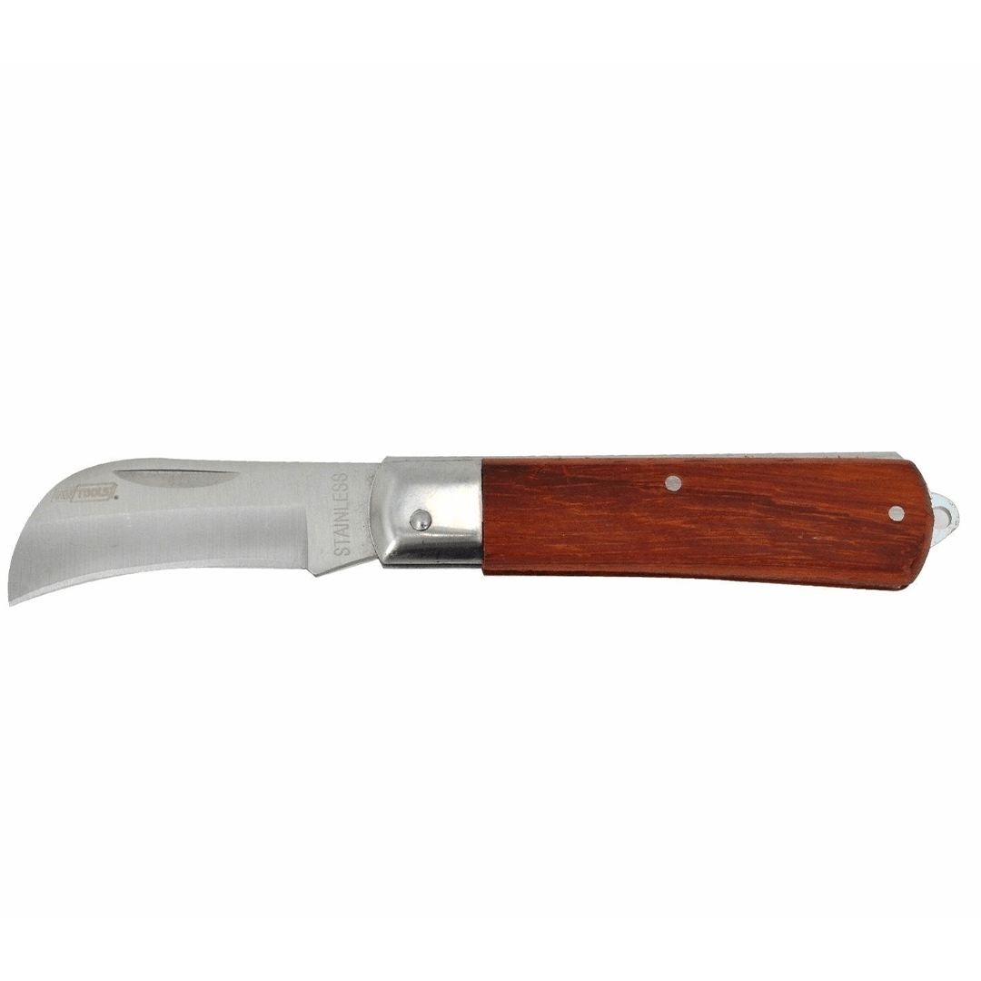 Coltello Pieghevole con Lama Curva e Manico in Legno Awtools