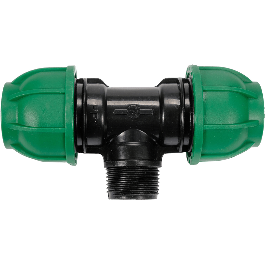 Raccordo a T per Tubi PE 32 mm x 1/2" x 32 mm – Attacco Centrale Maschio GZ, Polipropilene 10 BAR FLO