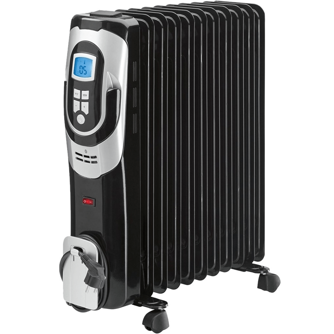 RADIATEUR À HUILE 9 ÉLÉMENTS NOIR AVEC ROUES 2000 W