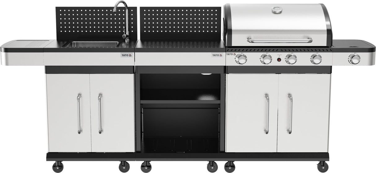 Mobiletto Modulare per Barbecue a Gas con Lavello e Rubinetto su Ruote