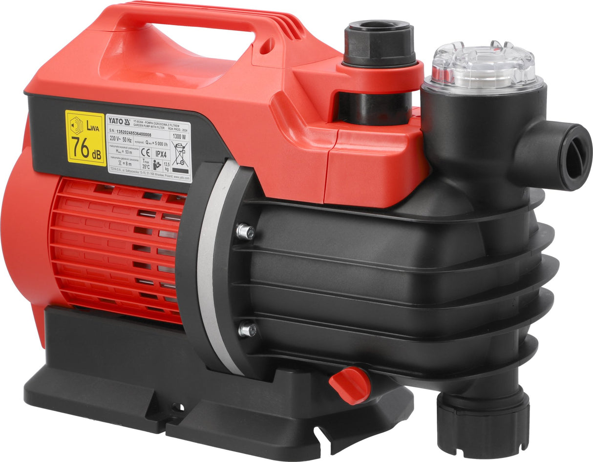 Pompa da Giardino Yato 1300W 5000 l/h 5,3 Bar con Manometro