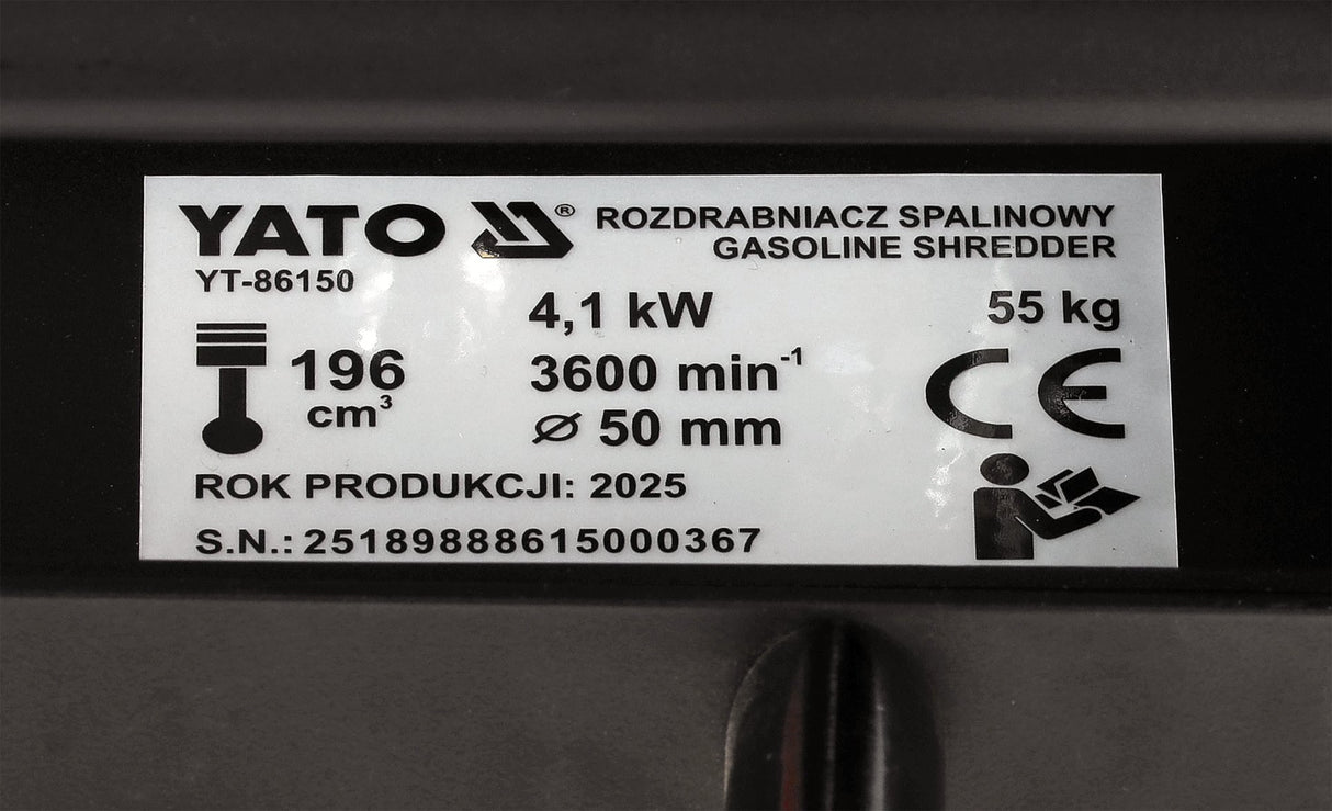 Biotrituratore a Scoppio Yato 196cc 5,5CV Per Rami Fino a 50mm