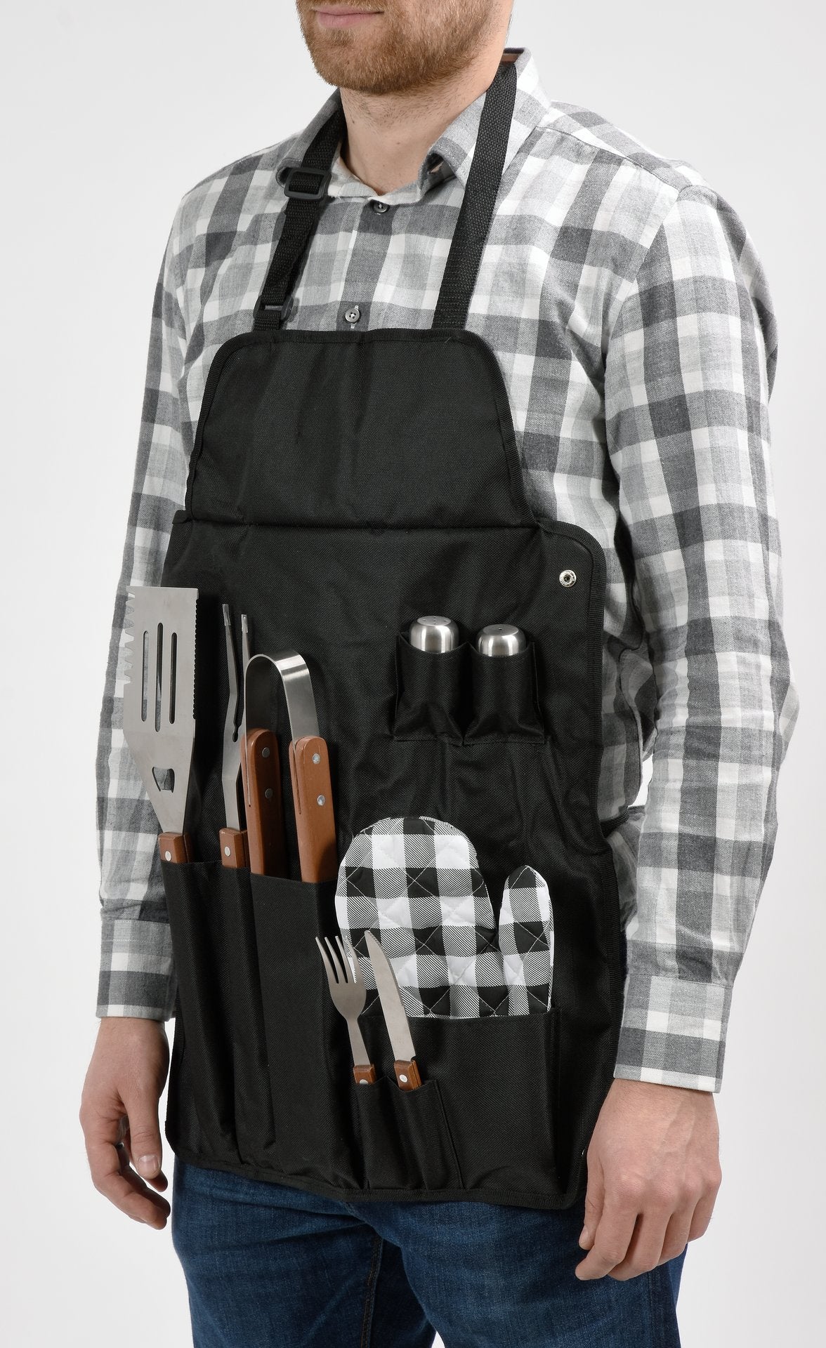 Grembiule barbecue con utensili 8 pezzi in acciaio inox set griglia