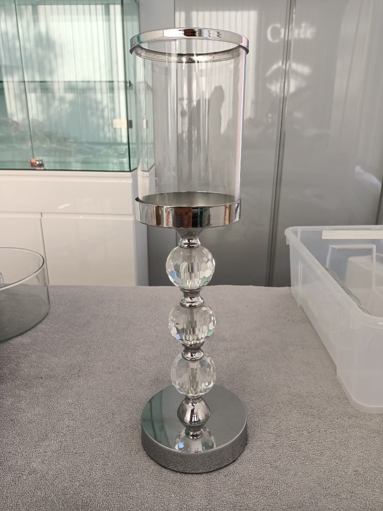 LOT DE 3 ÉLÉGANTS BOUGEOIRS EN VERRE COULEUR ARGENTÉE