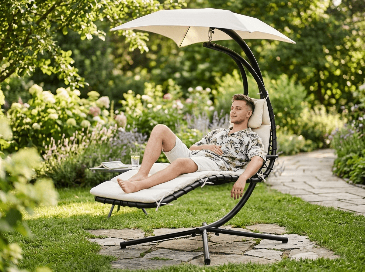 Dondolo da giardino Garden Line beige con tettuccio regolabile