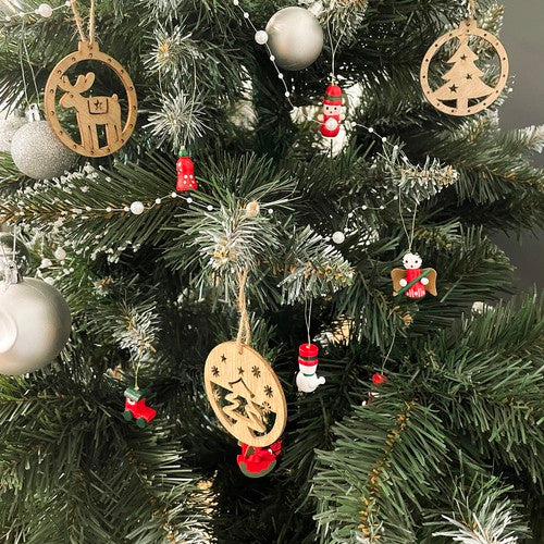 Palline e Ciondoli per Albero di Natale – Set 10 Pezzi in Legno Rosso