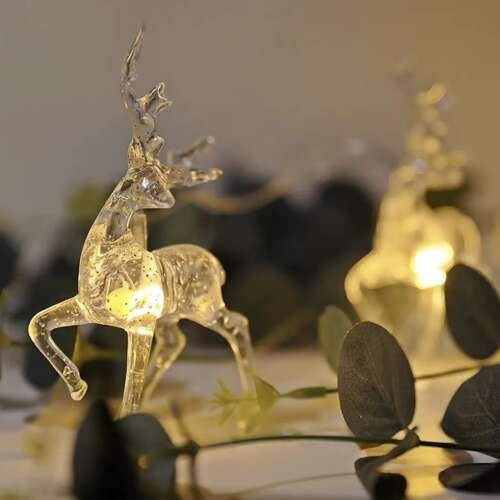 Ghirlanda Luminosa Natalizia a LED con Renne – Bianco Caldo, 10 Pezzi