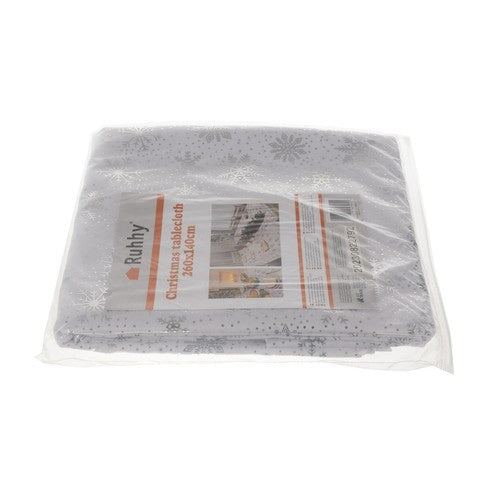 Tovaglia natalizia bianca e argento con fiocchi di neve 260x140cm e 180x140cm