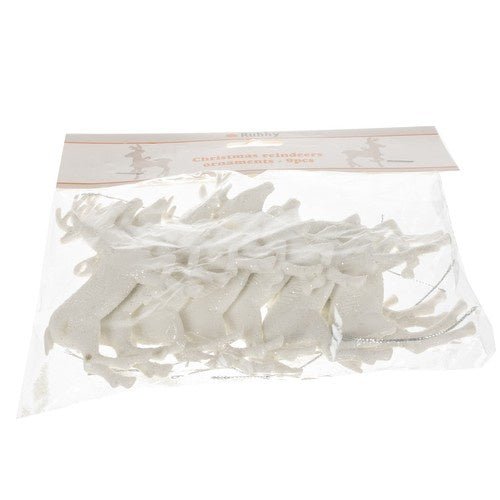 Palline per Albero di Natale Set 9 Pezzi a Forma di Renna Bianca con Glitter