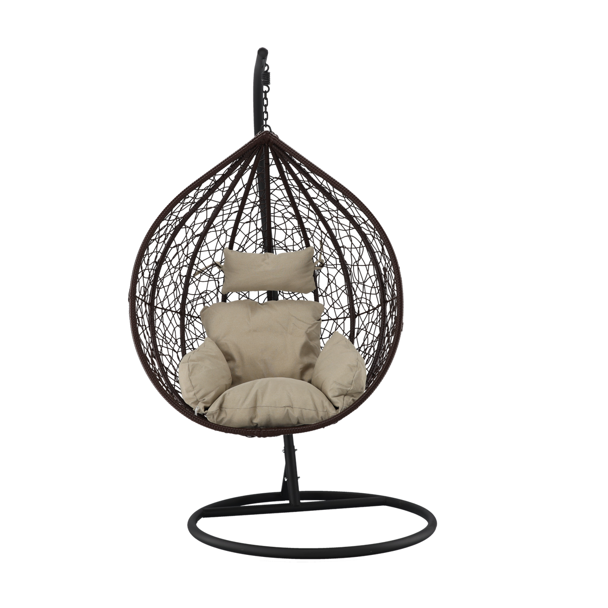 Poltrona Sospesa Garden Line Marrone Technorattan Cuscino Beige 150kg